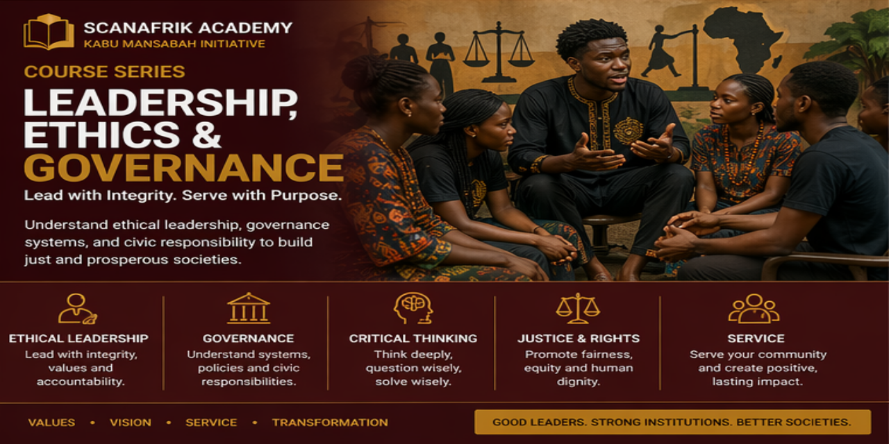 African youth leadership discussion on ethics, governance, and civic responsibility in a collaborative learning environment.